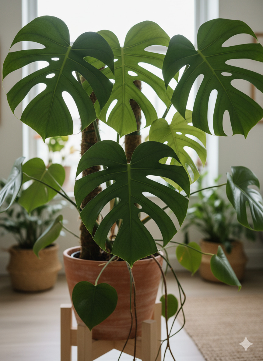Monstera Deliciosa gatenplant in moderne pot